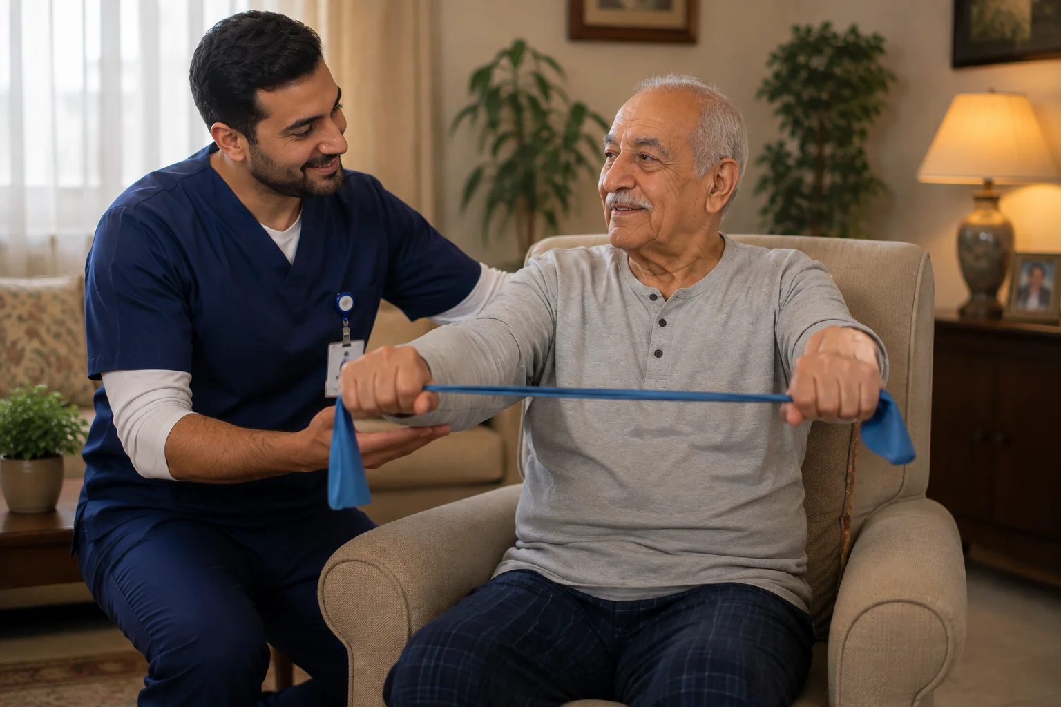 جلسة علاج طبيعي وتأهيل حركي منزلي